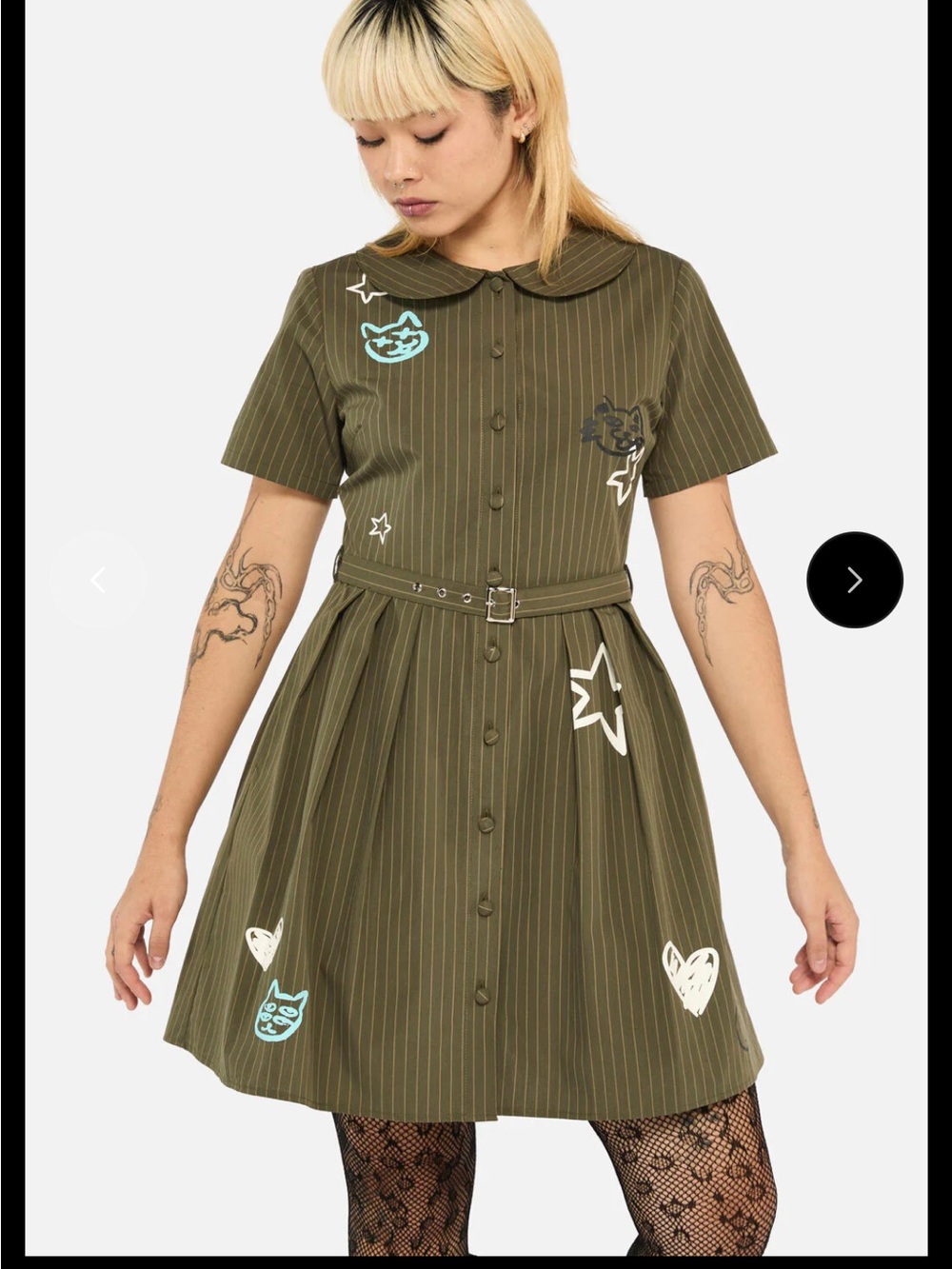 NWT Black Friday Dangerfield Graff Pinstripe Pleated Dress Atomic Cats